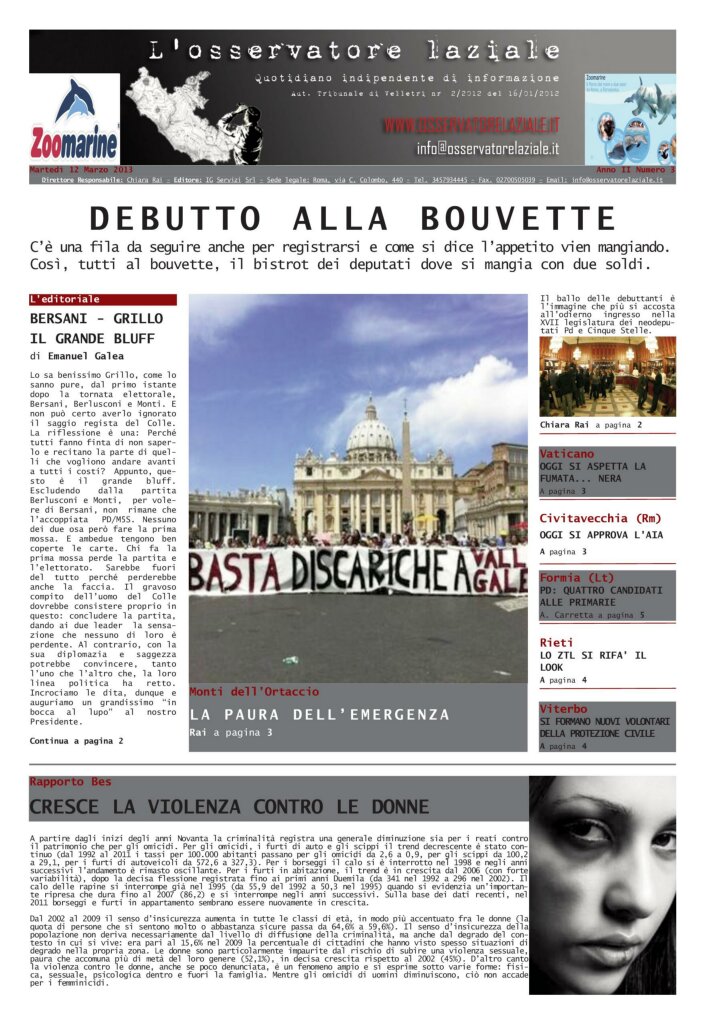 L'osservatore d'Italia edizione del 12 Marzo 2013